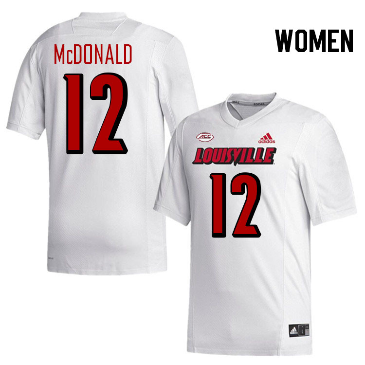 Women #12 Tamarion McDonald Louisville Cardinals College Football Jerseys Stitched-White